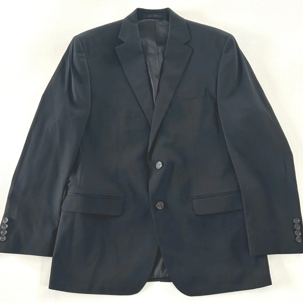 Chaps Suit Mens 40R‎ Black Wool Blend 2-Button Solid Classic Formal Career